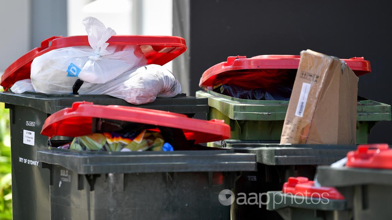 Overflowing household rubbish bins (file image)