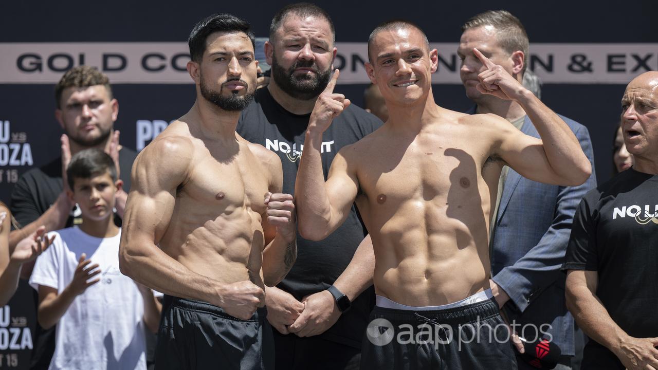 Tim Tszyu (right) at the weigh-in.