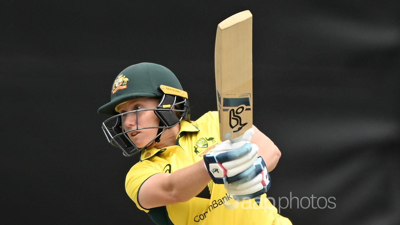 Alyssa Healy plays a shot in the third ODI against West Indies. 