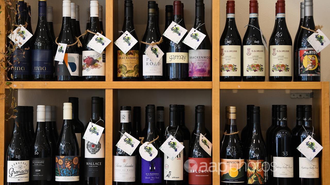Wine bottles at Pin Oak Beer & Wine bar in Melbourne