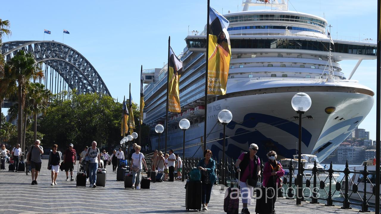 Passengers disembark from the Ruby Princess (file image)
