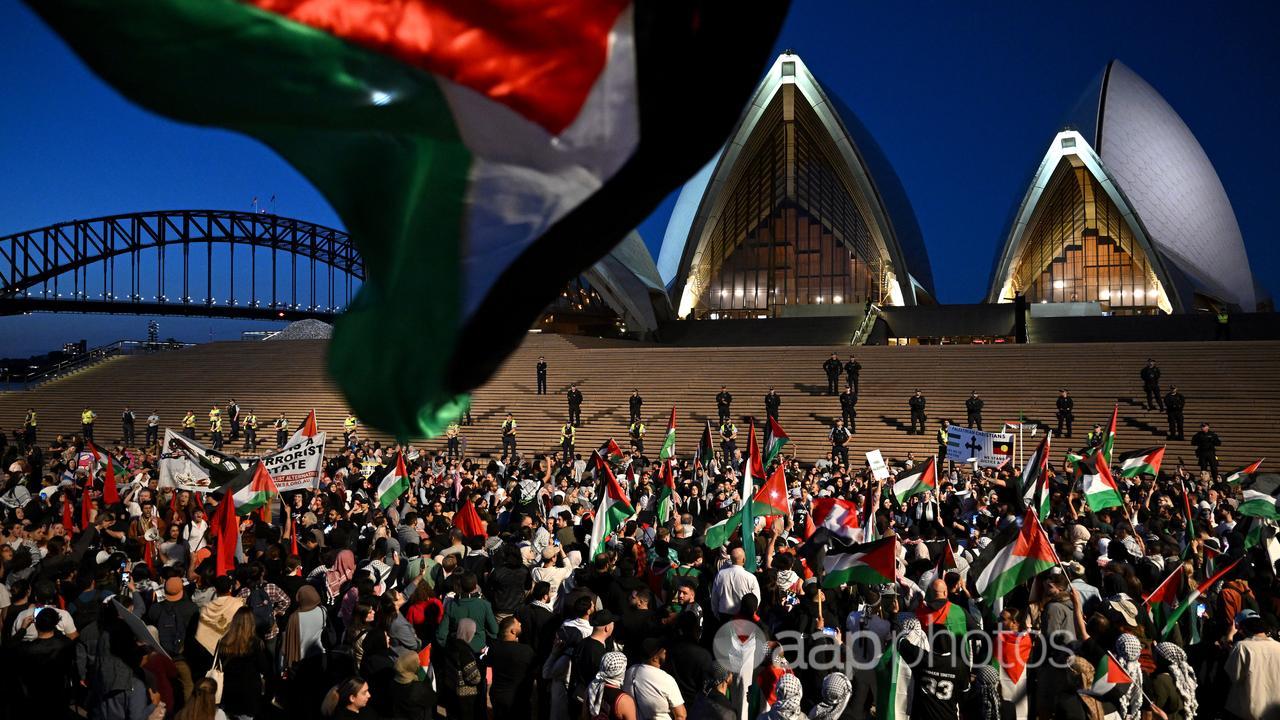 A Free Palestine rally outside Sydney Opera House (file image)