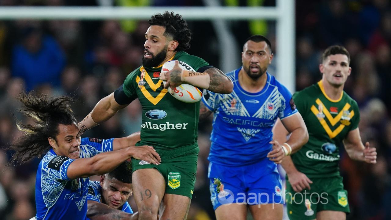 Australia against Samoa in rugby league's 2022 World Cup final.