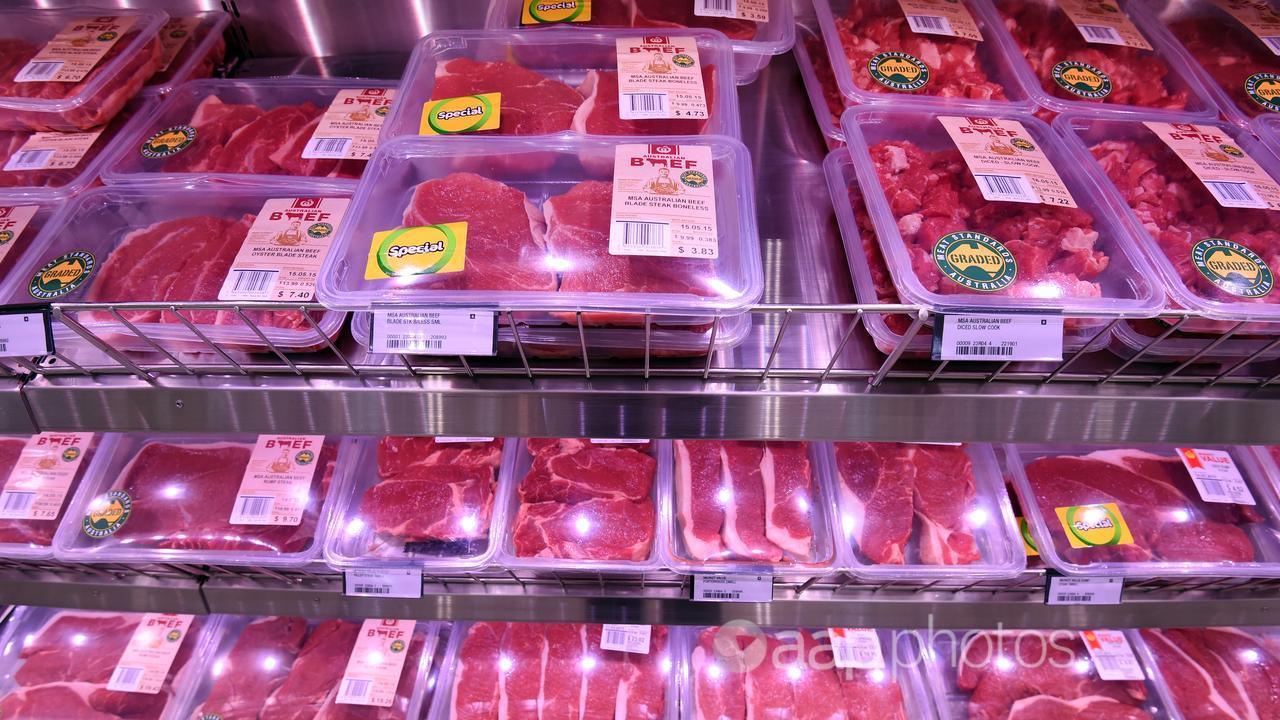 Meat on display in a Woolworths supermarket