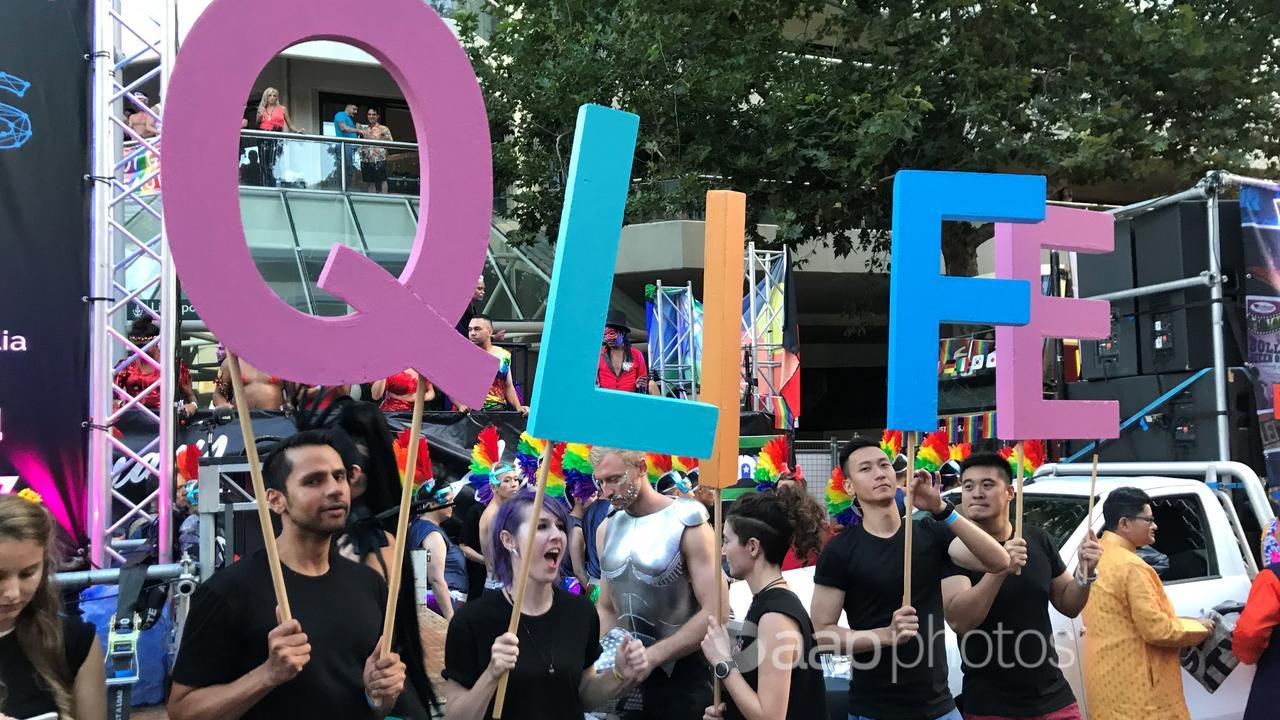 QLife supporters at Mardi Gras in Sydney