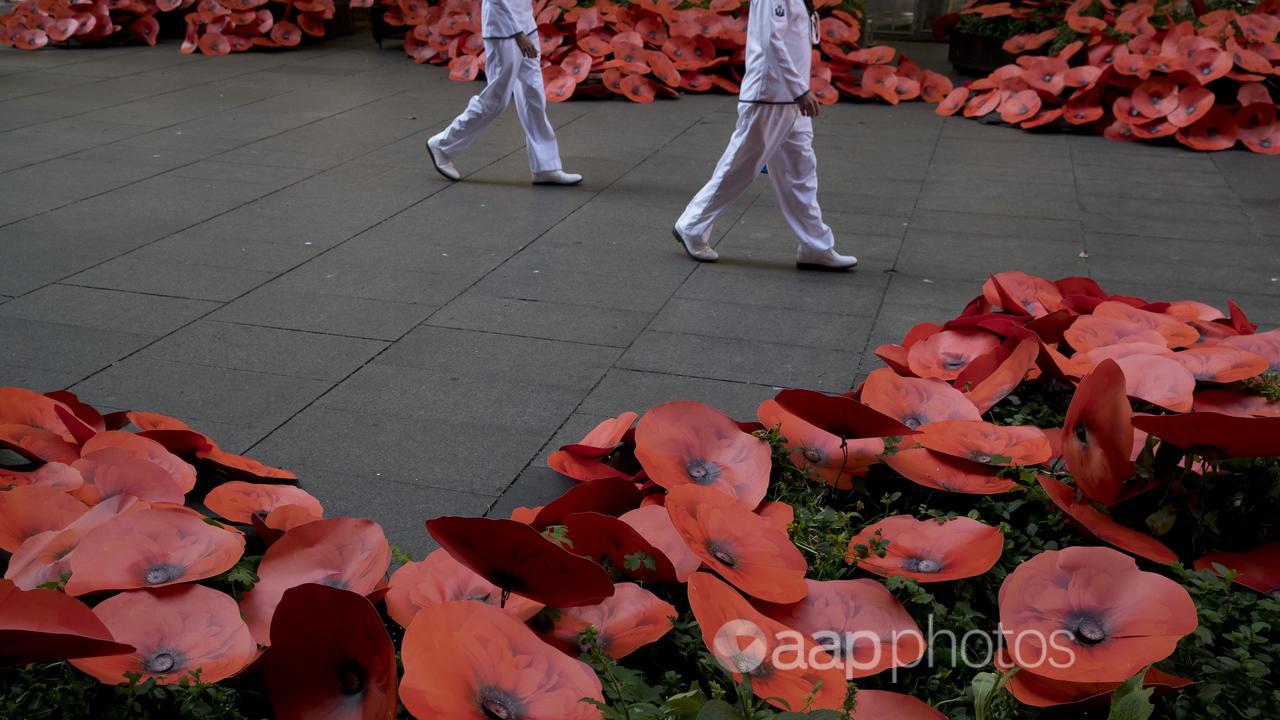 A display of poppies during the Remembrance Day Service in Sydney