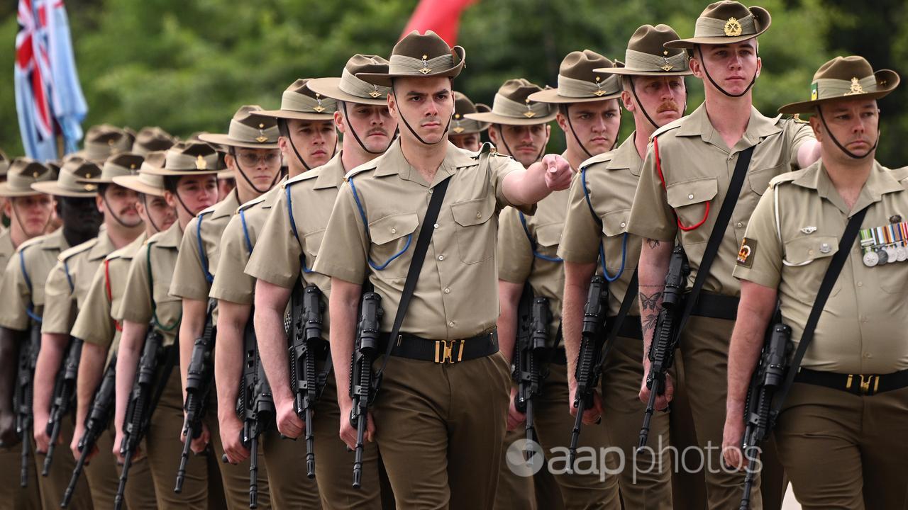 Defence personal arrive at the Remembrance Day Service in Melbourne