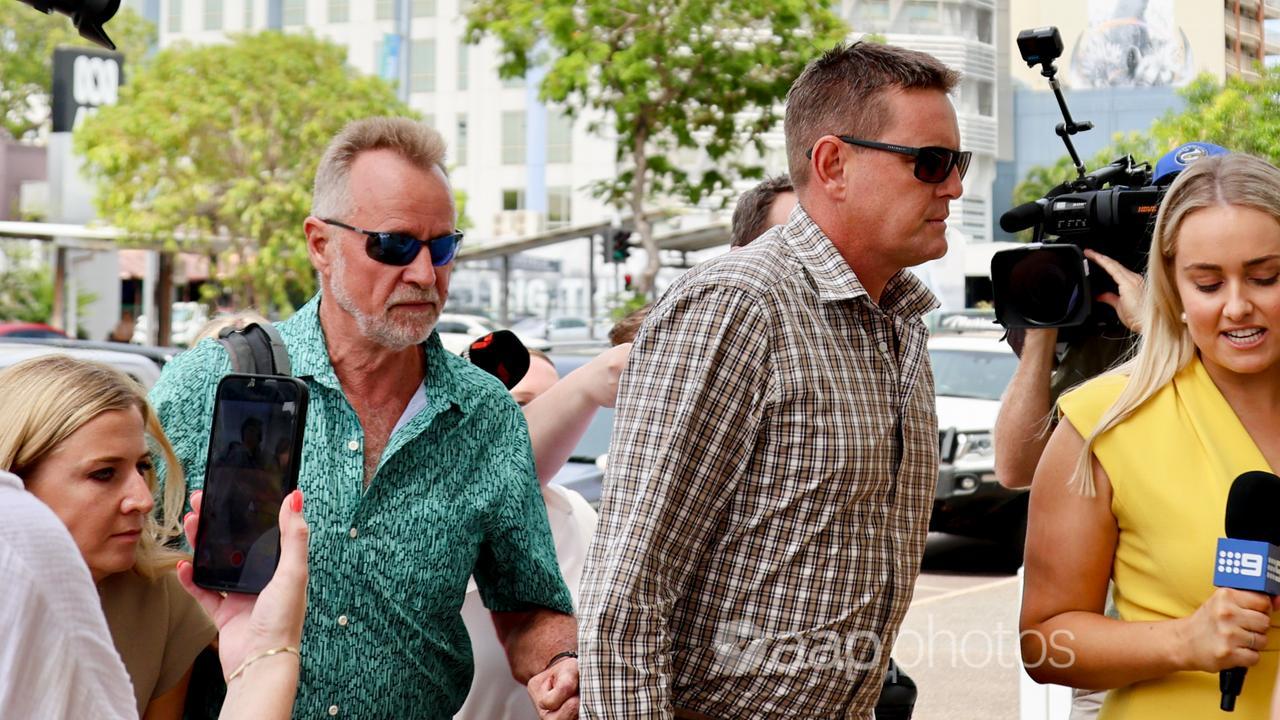 Nigel Scullion arrives at court with Neil Mellon (right)