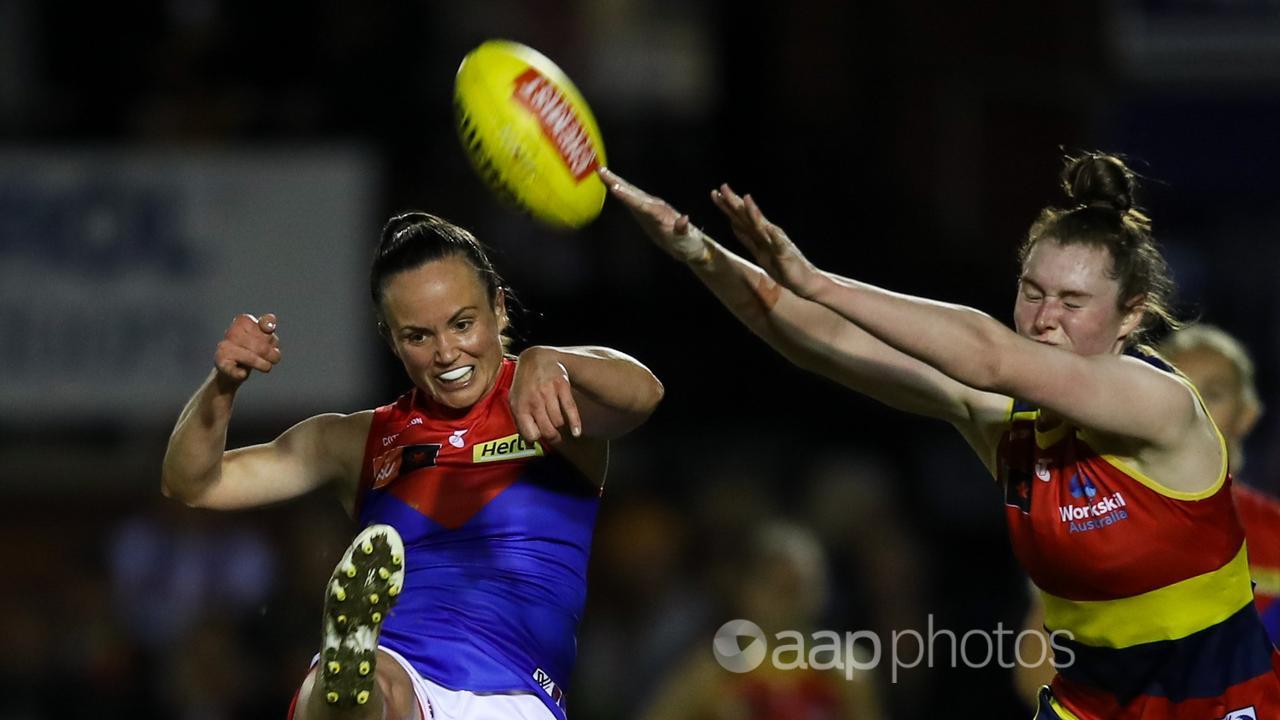 Daisy Pearce in AFLW action for the Demons. 