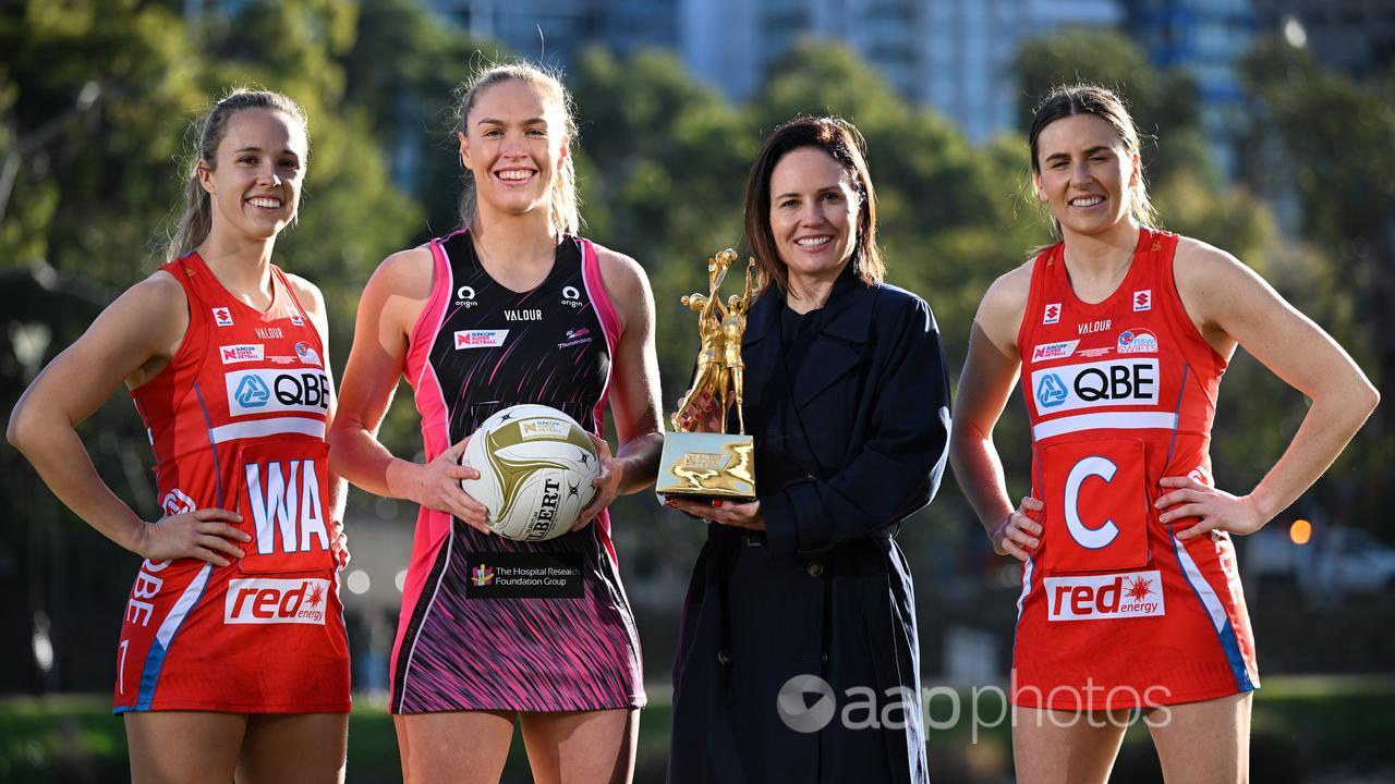 CEO Kelly Ryan (second right) with Super Netball captains.