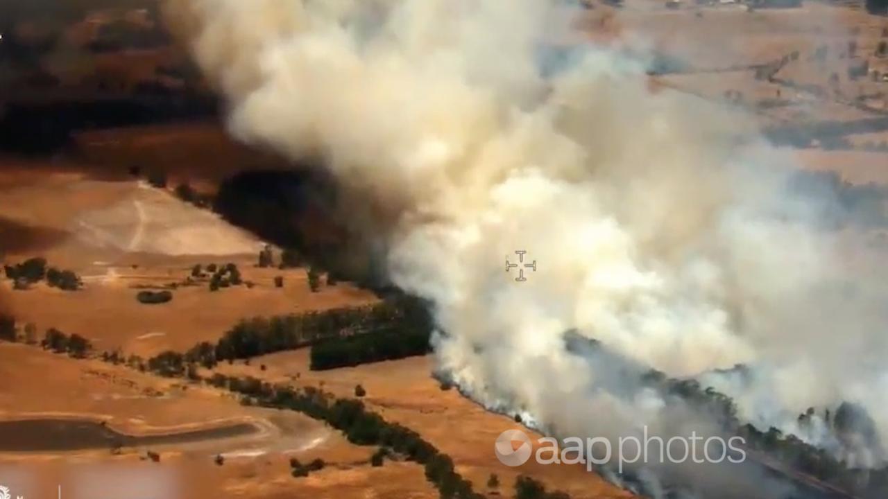 An aerial view of the fire in Keysbrook, Perth.