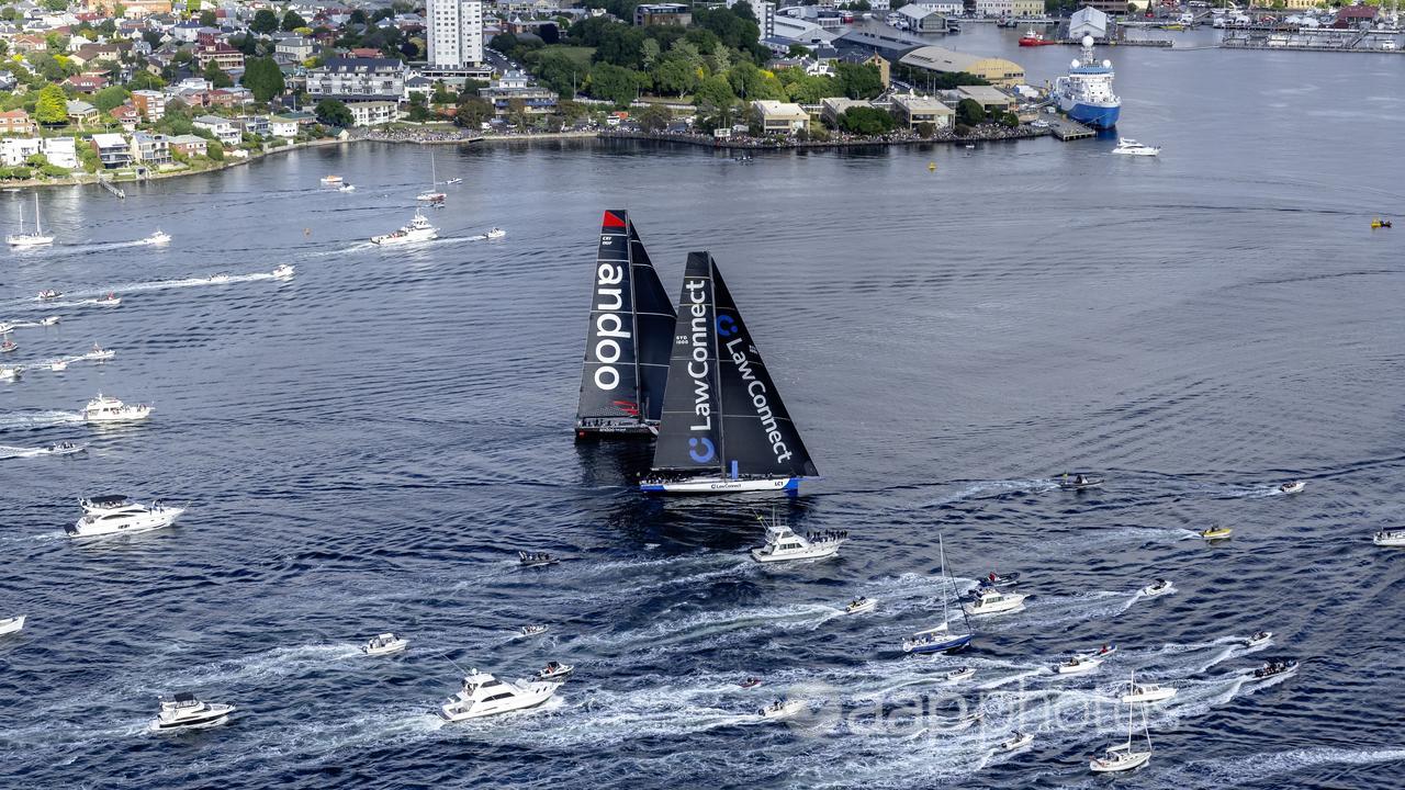 LawConnect and Andoo Comanche arriving at the finish line in Hobart.