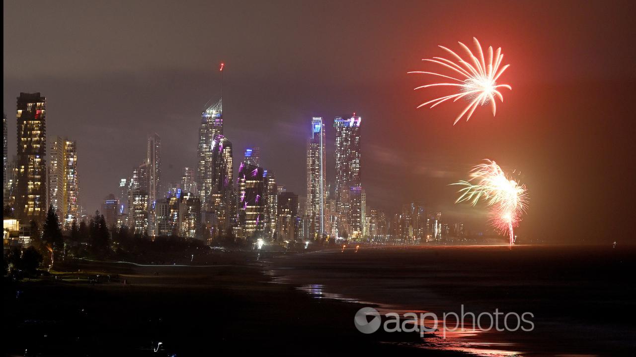 Fireworks are seen during New Years eve celebrations on the Gold Coast
