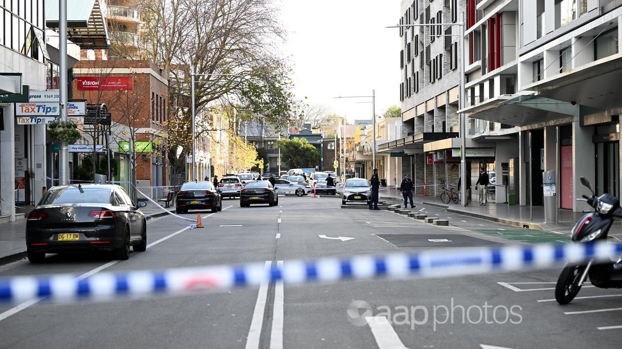 Police at the scene of a shooting death in Bondi Junction.