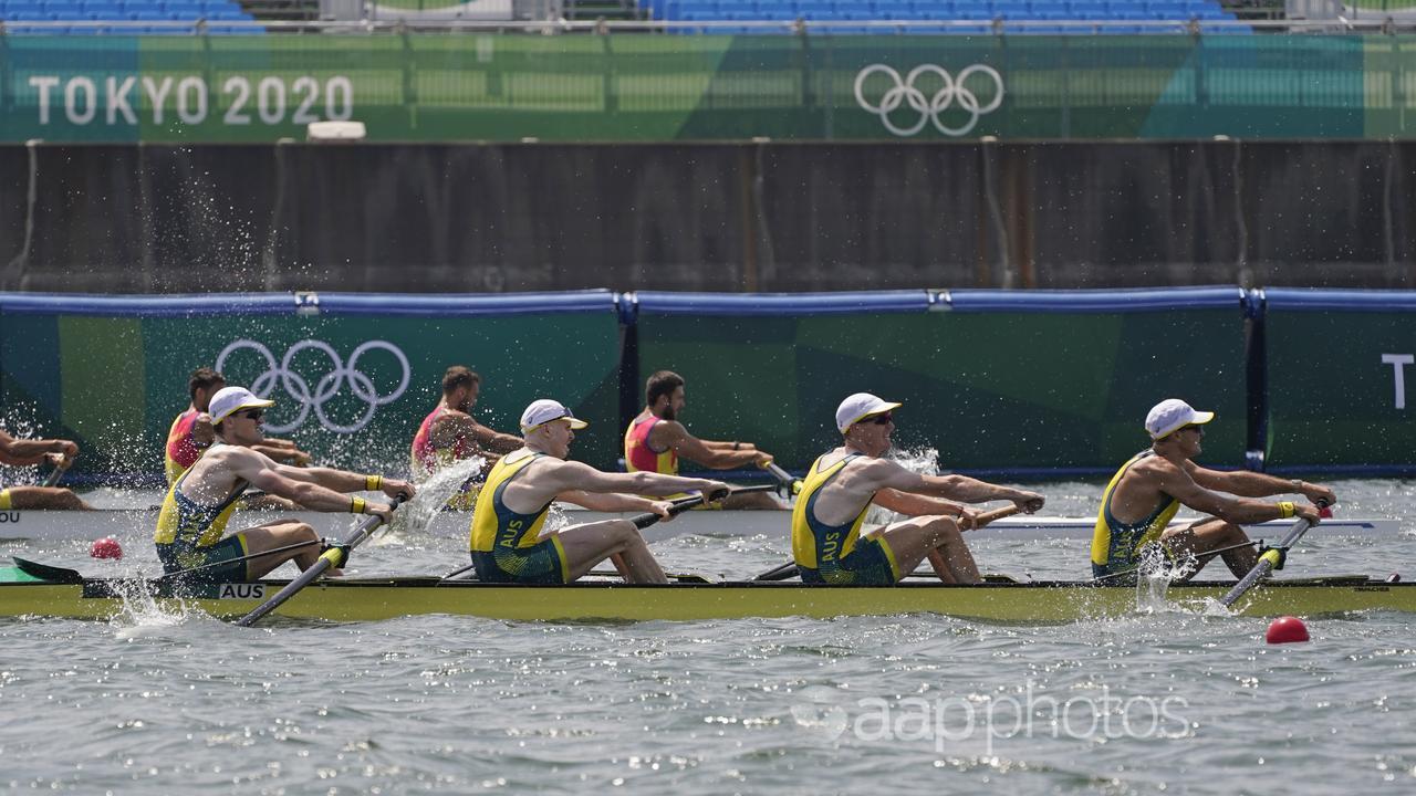 Australia's men's four in the 2021 Olympic final. 