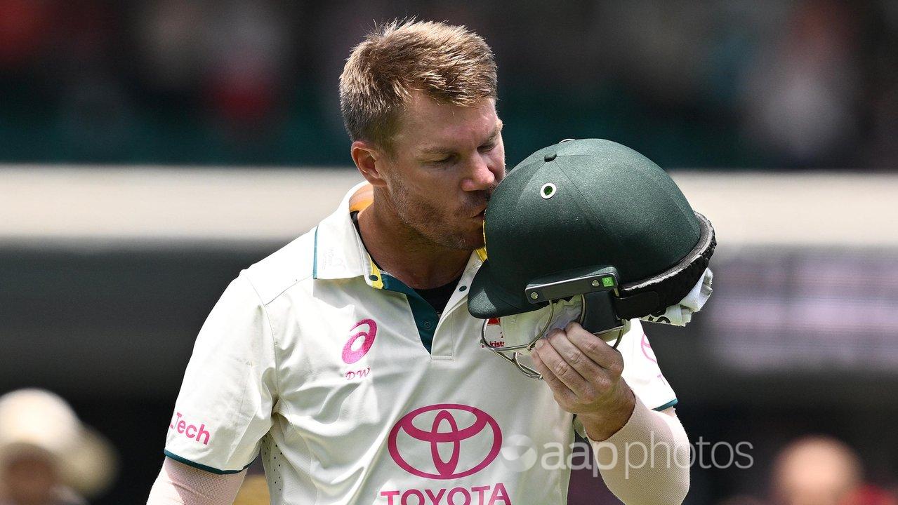 David Warner leaves the field in his final Test for Australia.