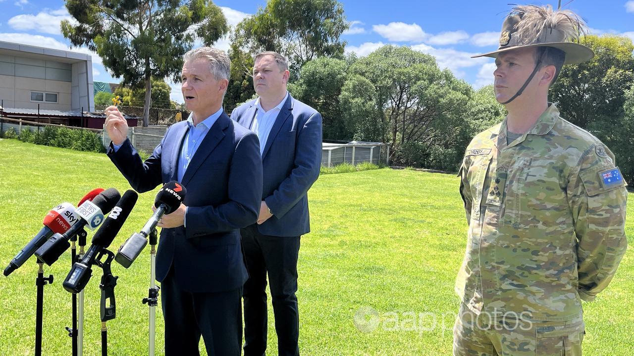 Acting Defence Minister Matt Thistlethwaite and Brigadier Tim Orders