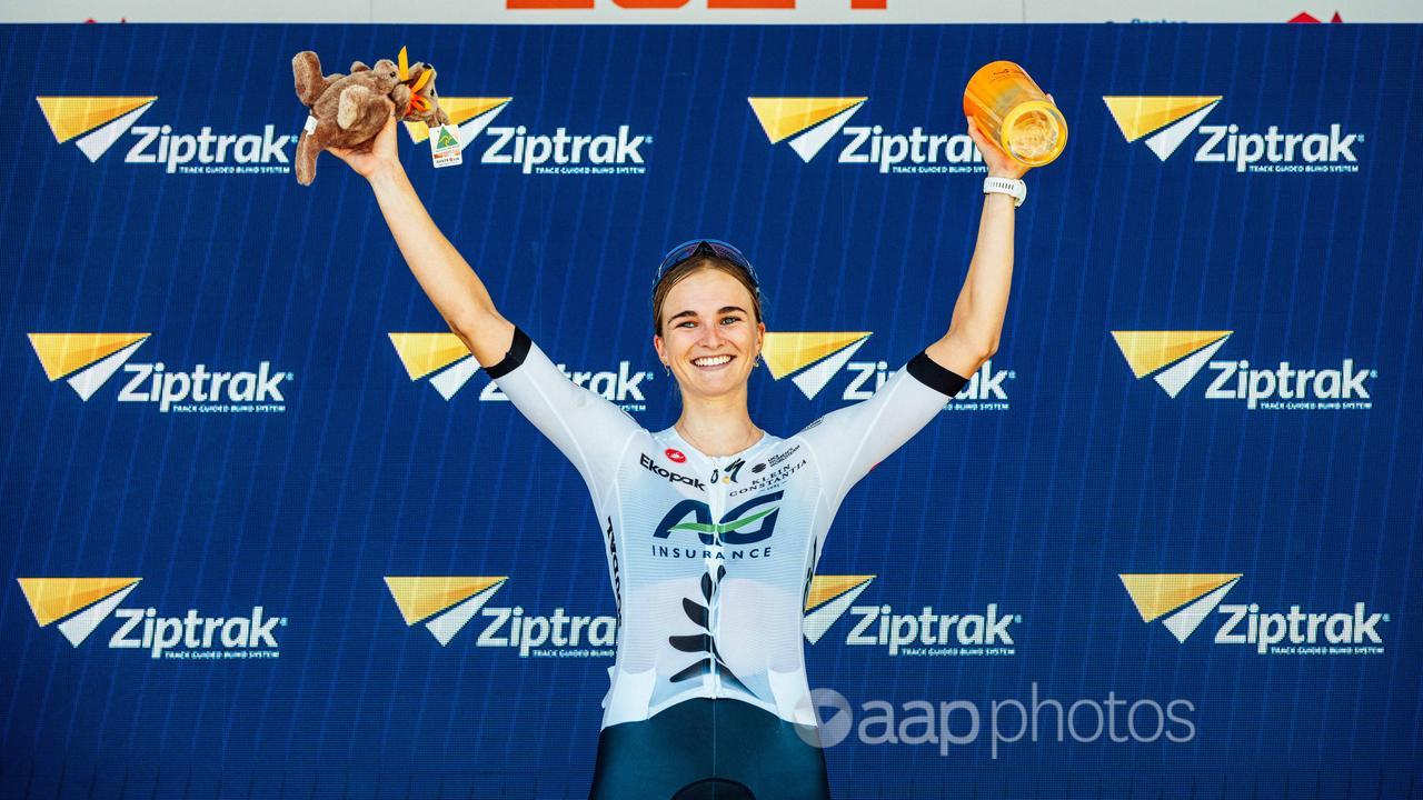 Ally Wollastonm after winning the Tour Down Under stage one.