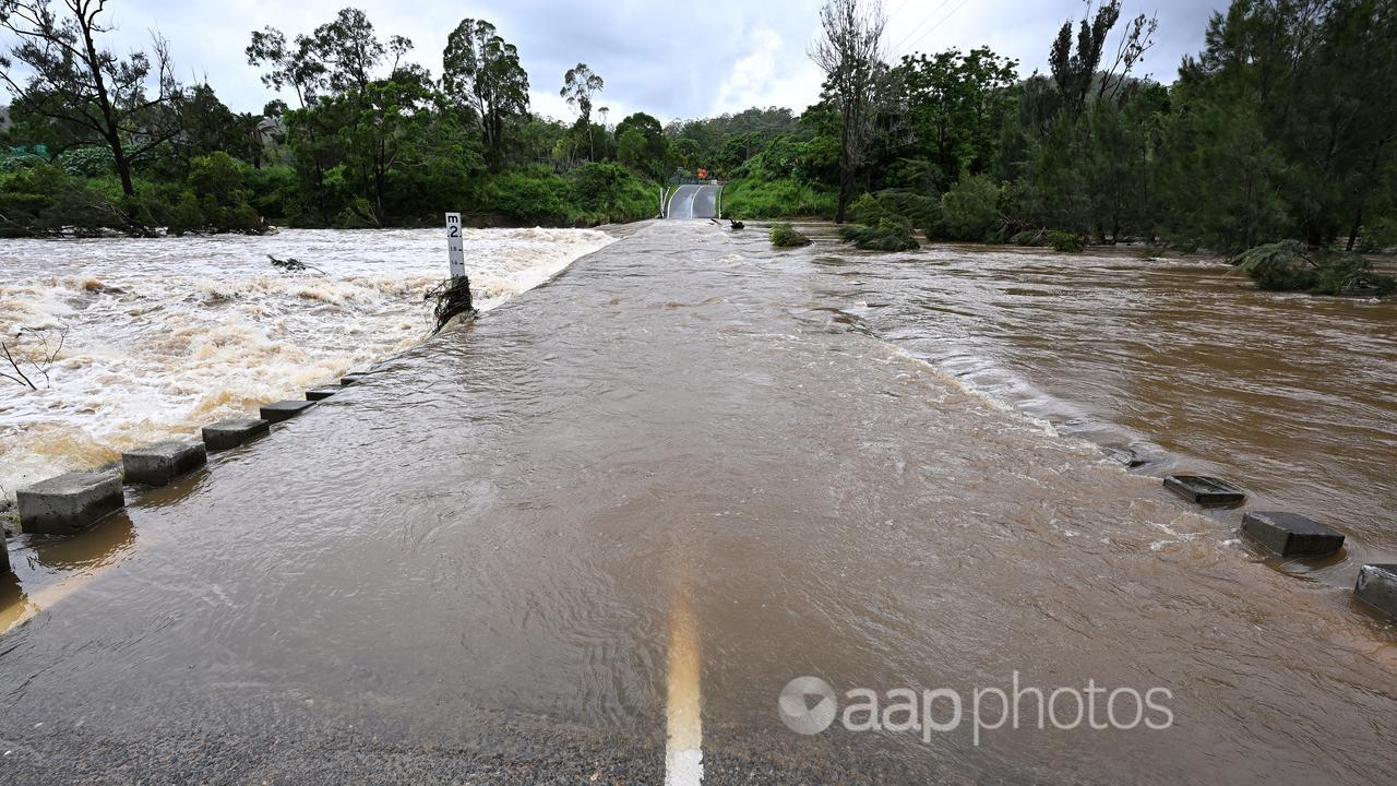 Coomera River in flood in southeast Queensland.