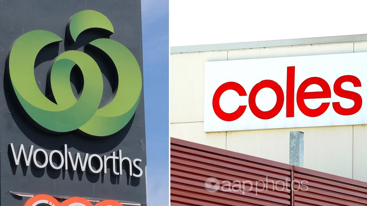 Woolworths and Coles signage