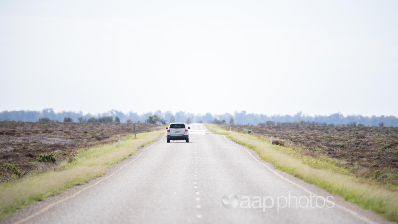 A vehicle heads towards Menindee on the Menindee Road