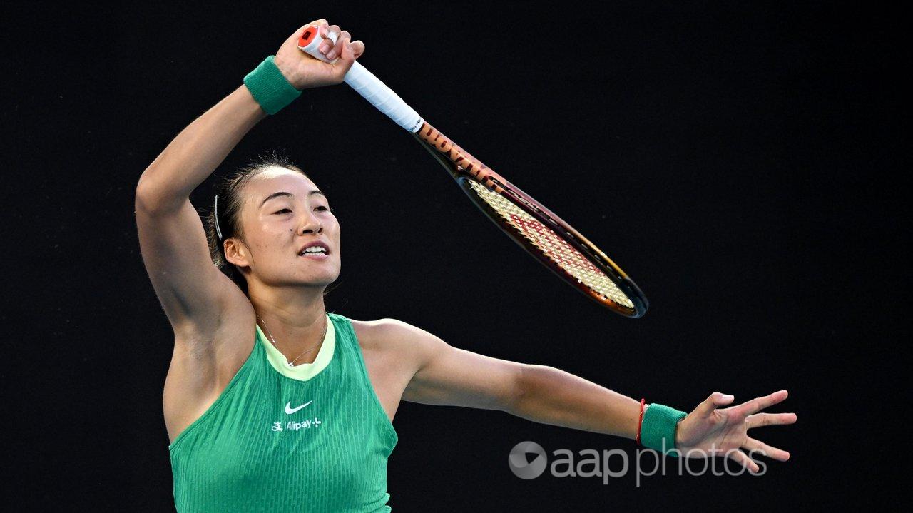 Zheng Qinwen in quarter-final action at the Australian Open.