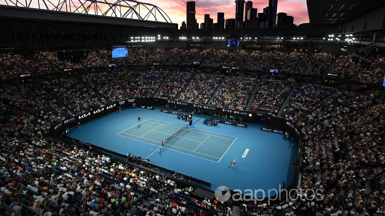 Sunset over Rod Laver Arena at the Australian Open.
