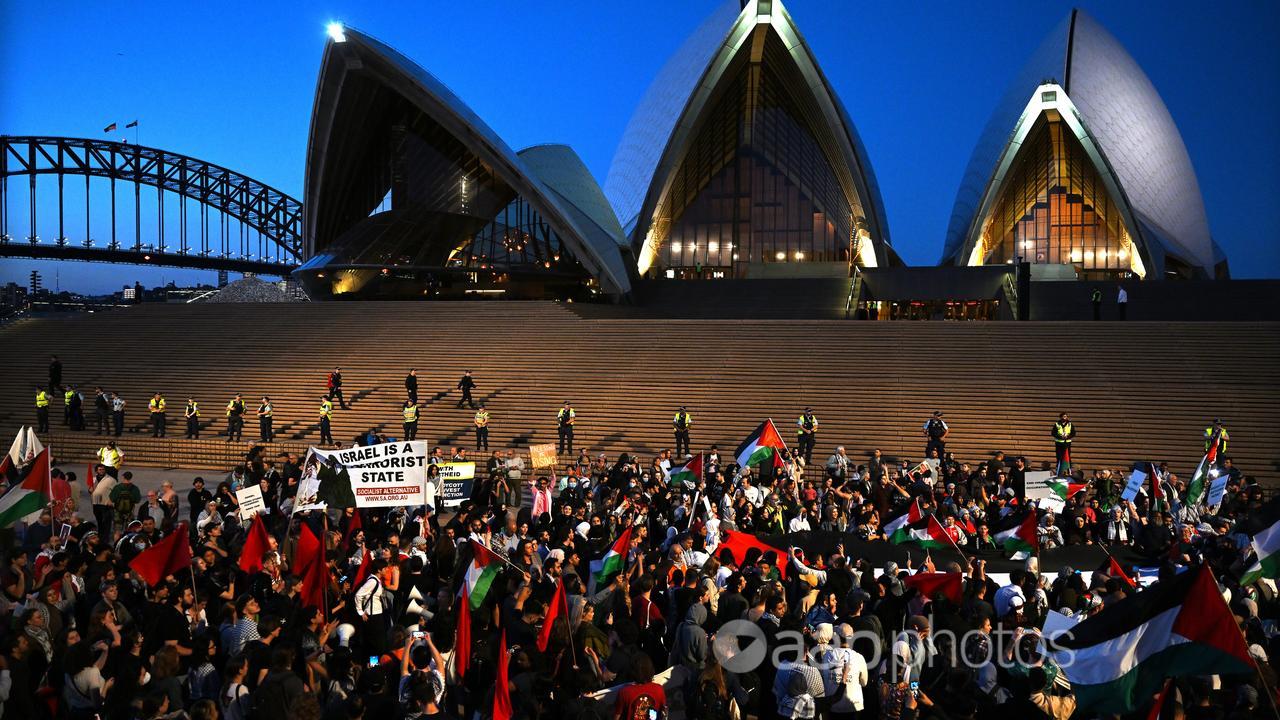 A pro-Palestinian rally at the Sydney Opera House, October 9, 2023