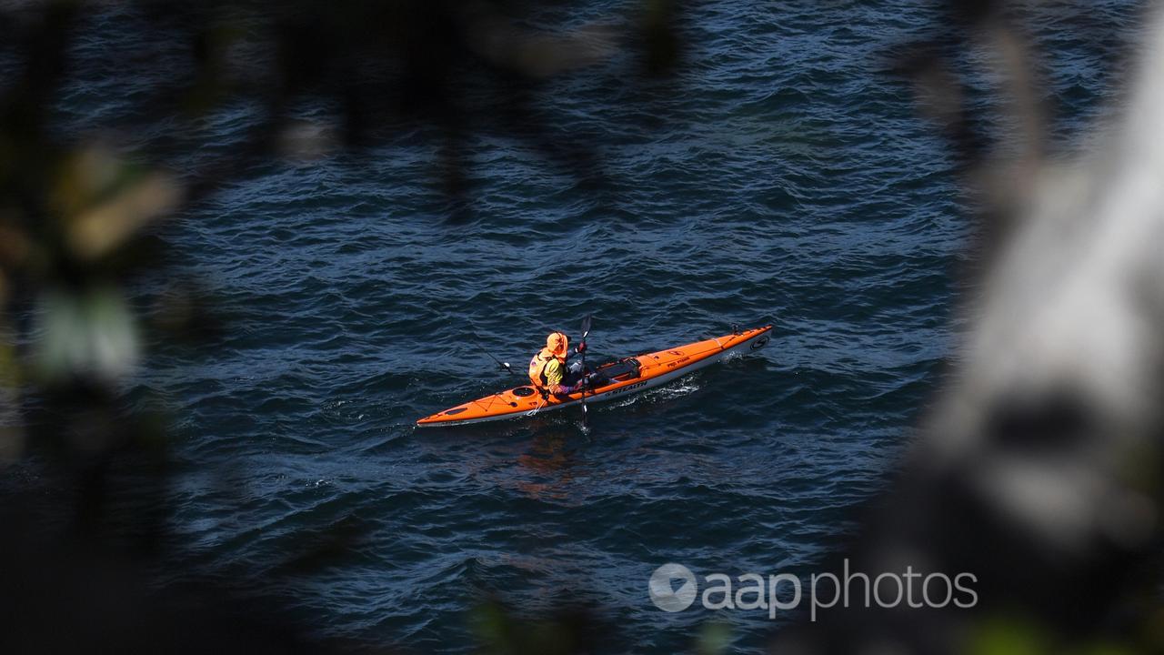 A person in a kayak near Balls Head Reserve in Sydney