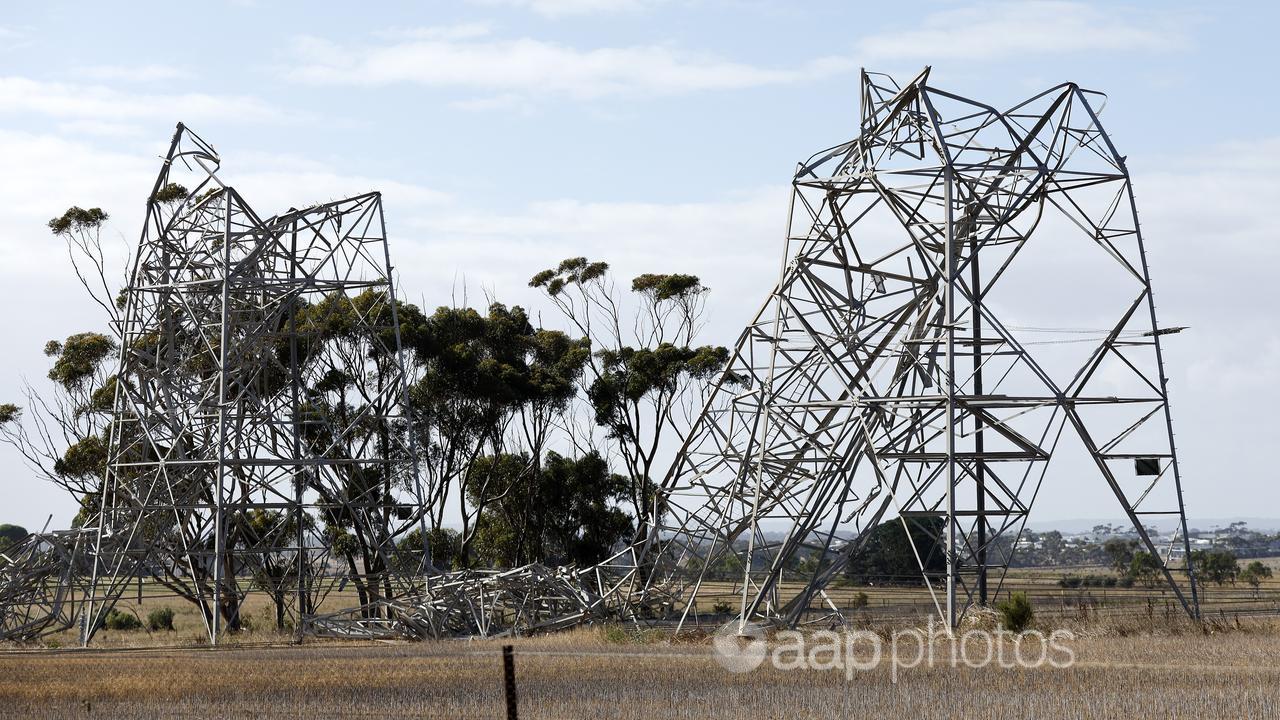 Damaged transmission towers at Anakie in Melbourne