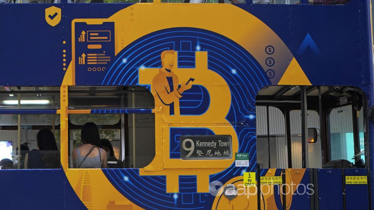 An ad for Bitcoin displayed on a tram (file image)