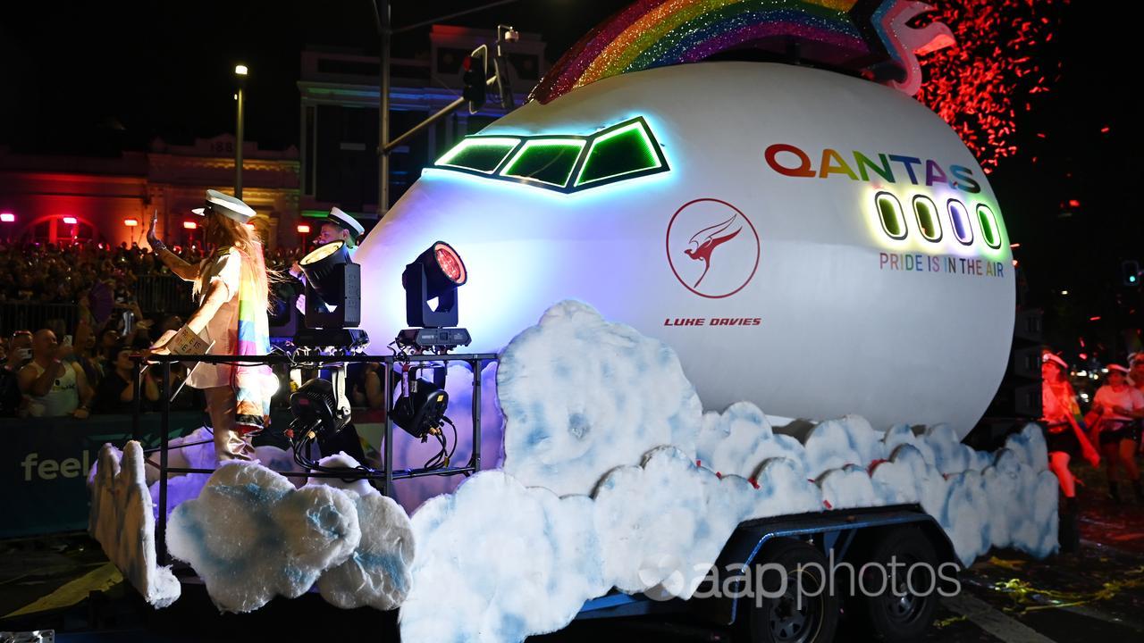 A Qantas float with the name of alleged murder victim Luke Davies