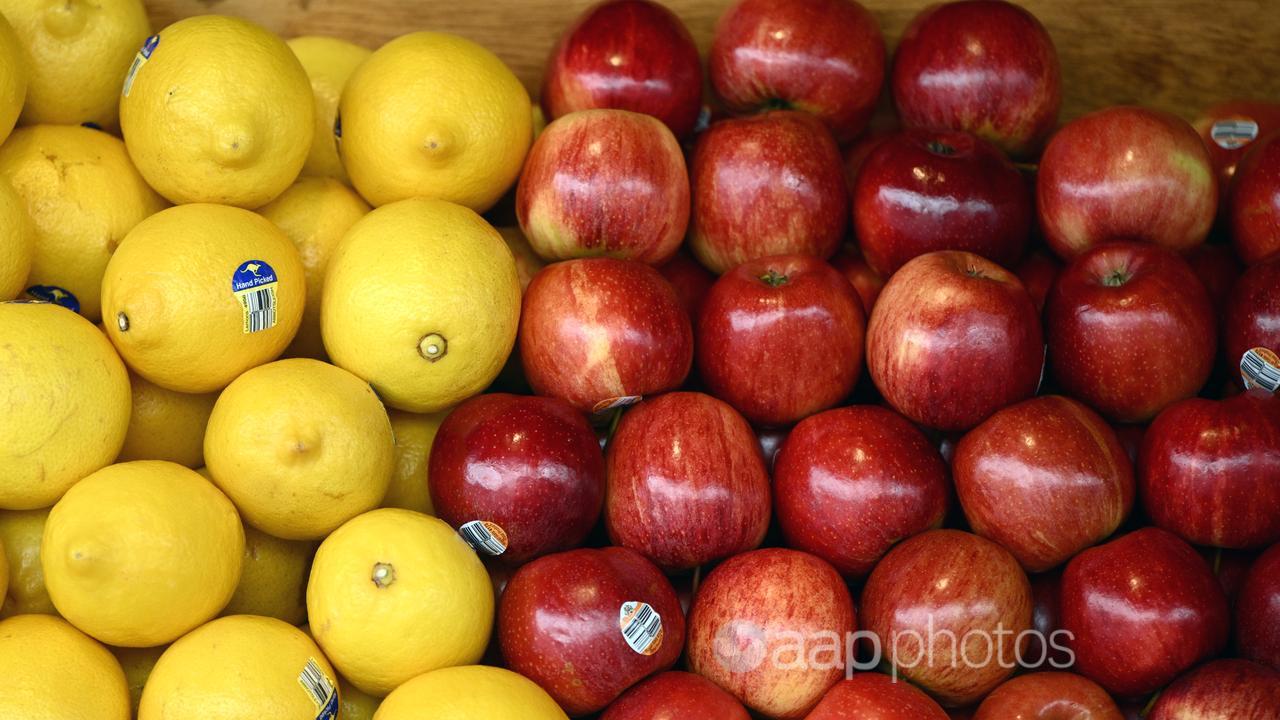 Lemons and apples for sale