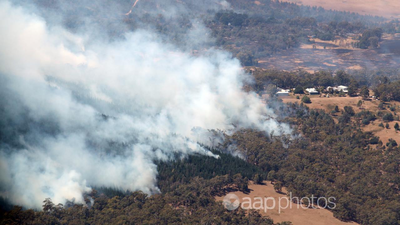 Smoke from bushfires can be seen north of Beaufort, near Ballarat.