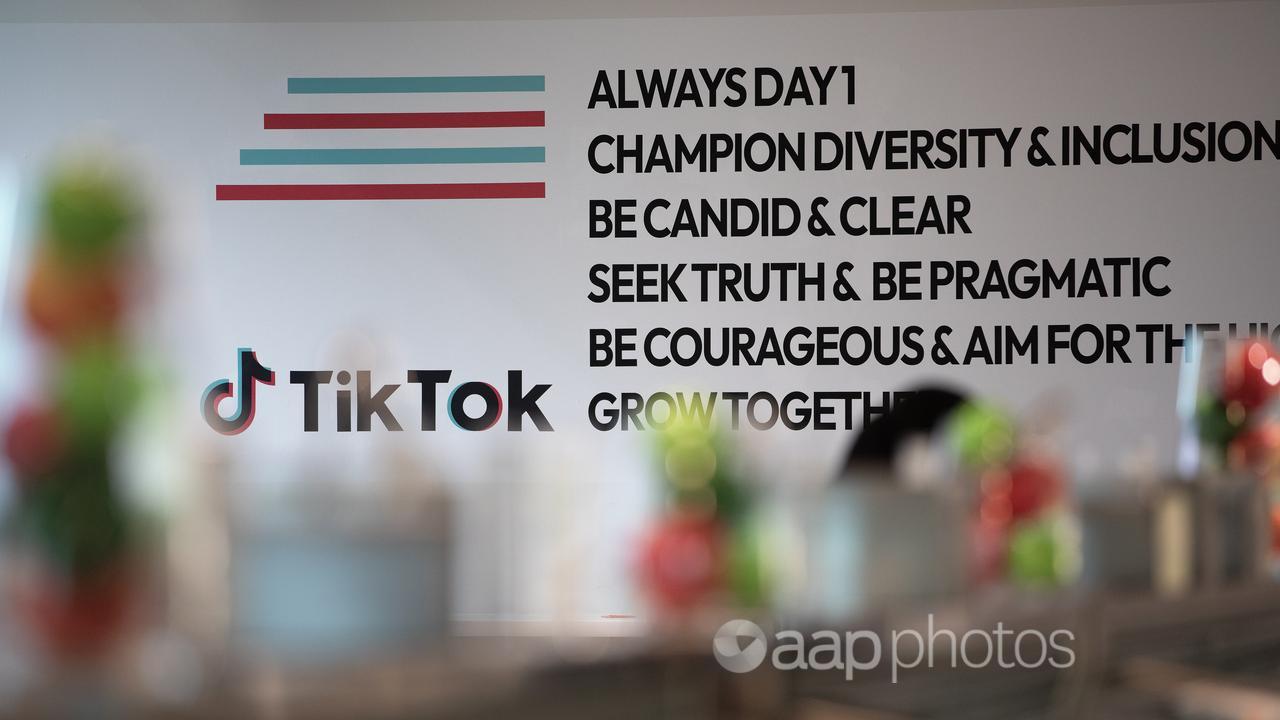 A TikTok signage in the TikTok office in Singapore.