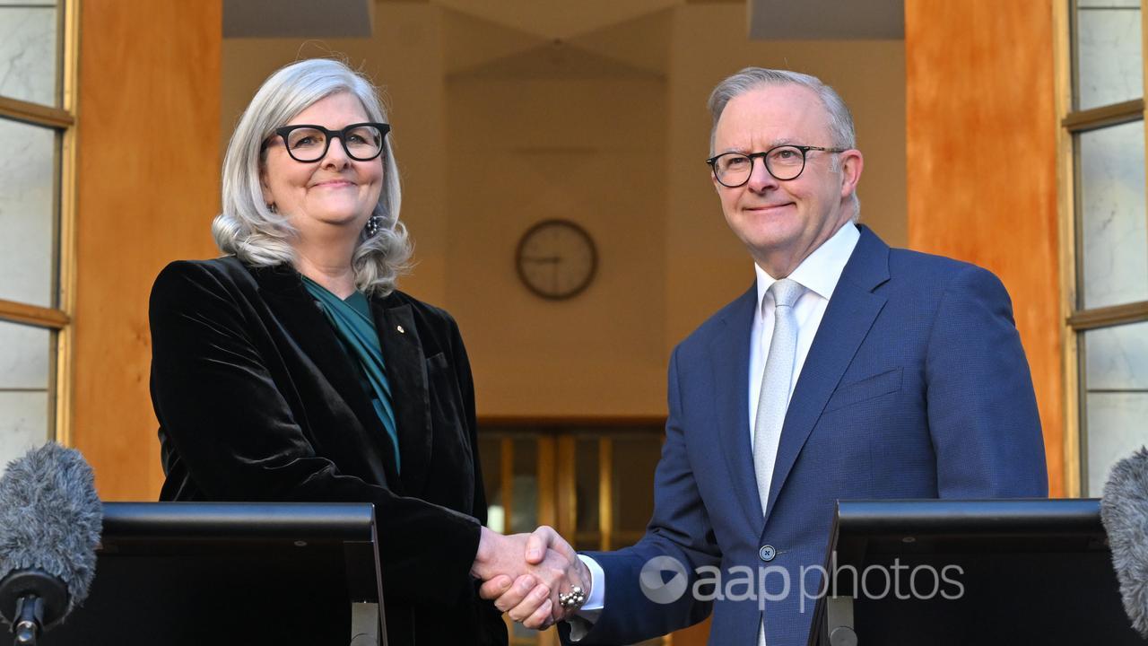 Incoming governor-general Sam Mostyn and Anthony Albanese.