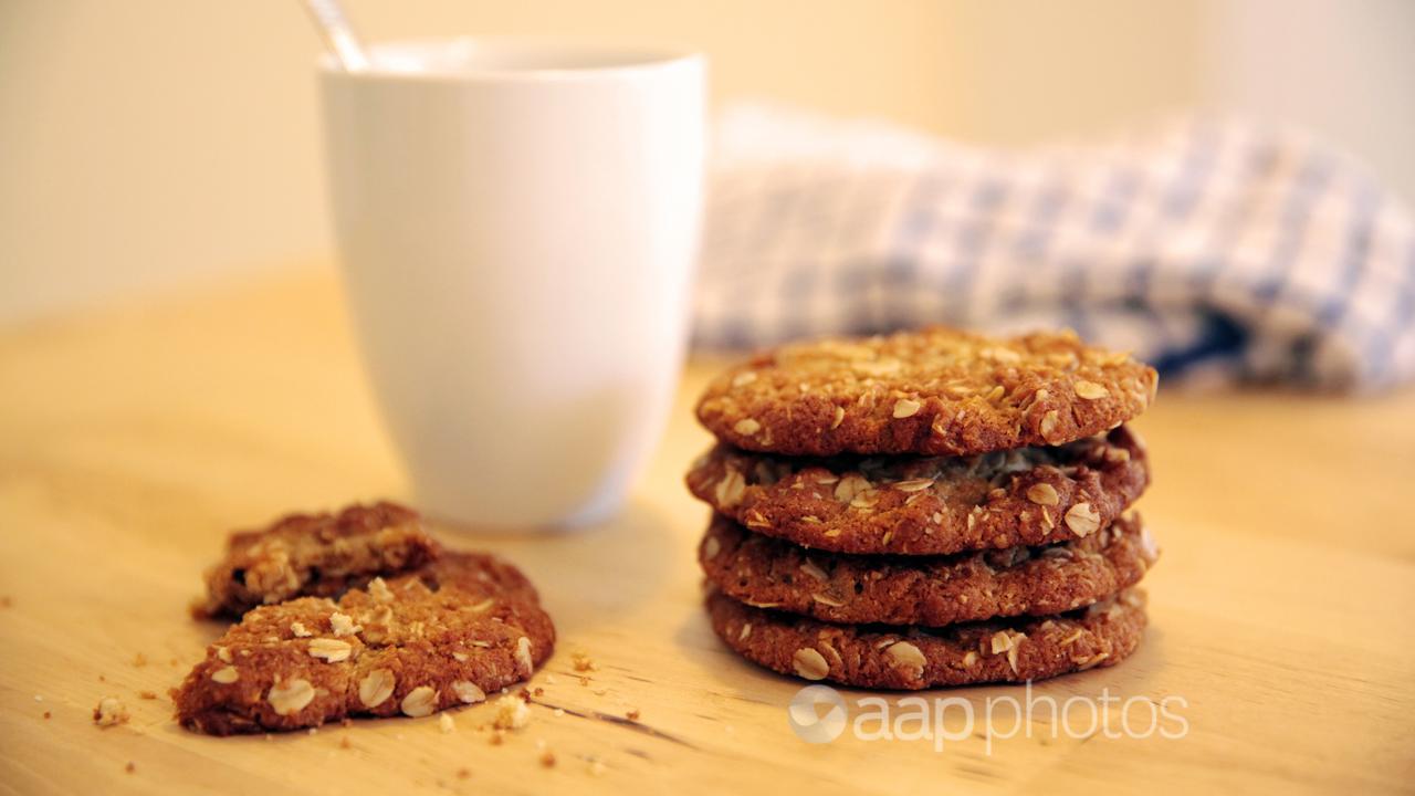 Anzac biscuits are seen on a kitchen table (file image)