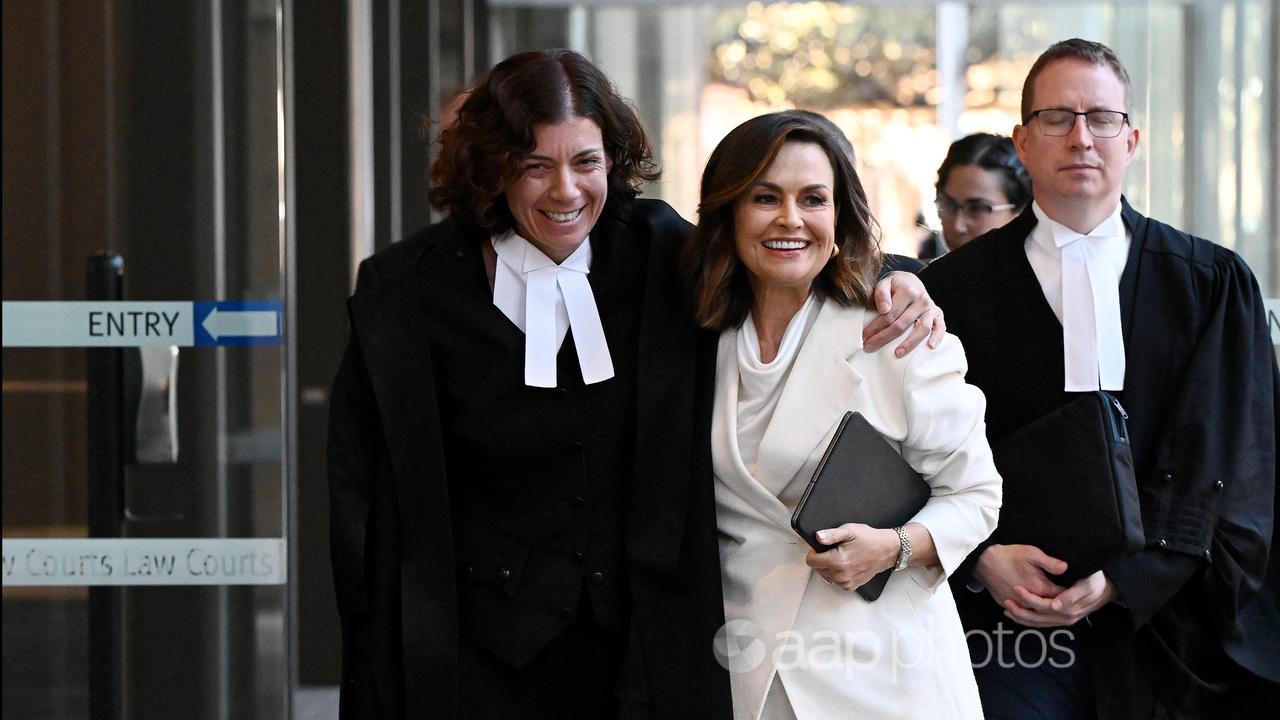 Sue Chrysanthou KC (left), and Lisa Wilkinson depart the Federal Court