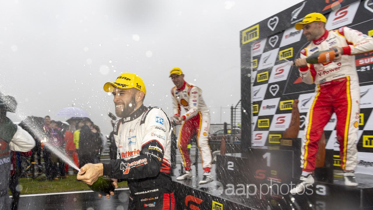Andre Heimgartner celebrates winning Taupo Supercars.