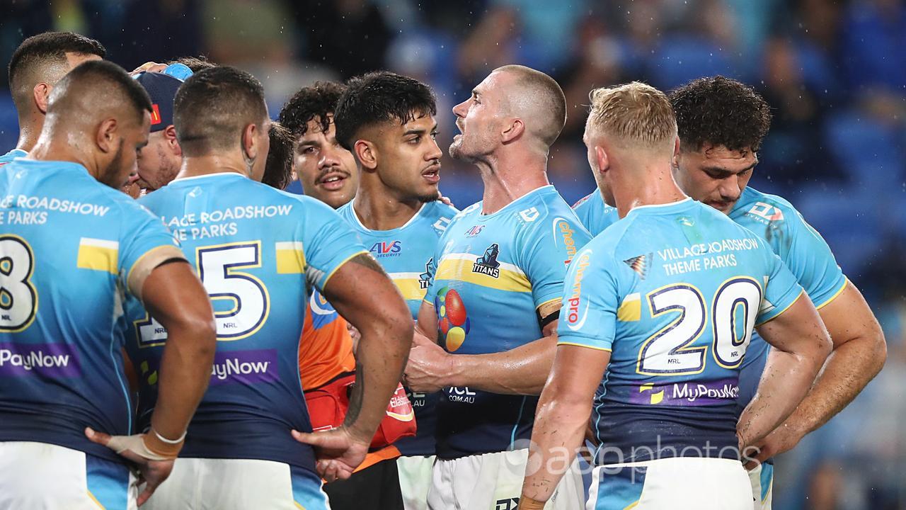 Gold Coast Titans players during the match against Manly.