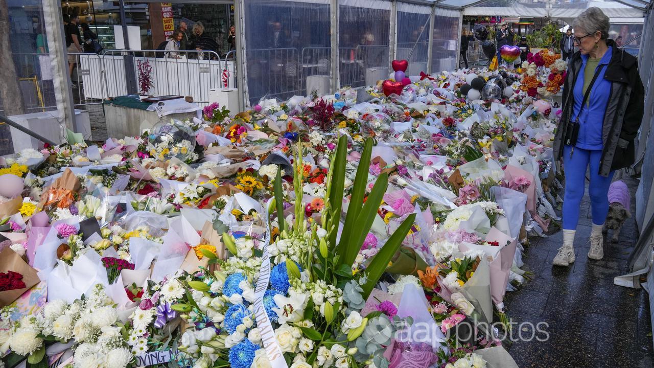 Floral tributes to the victims of the Bondi Junction stabbings.