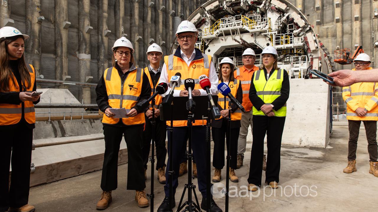 Anthony Albanese at the North East Link site.