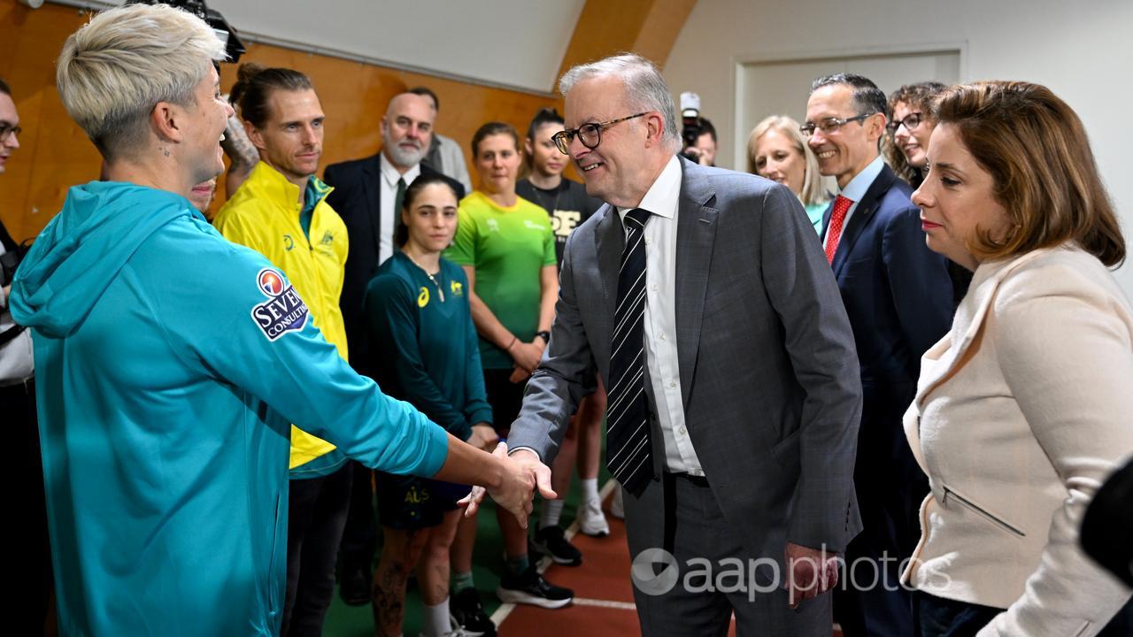 Anthony Albanese with people at the Australian Institute of Sport.