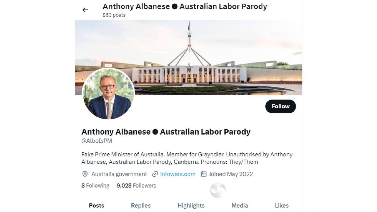 Screenshot of parody X account, Australian Labour Parody .