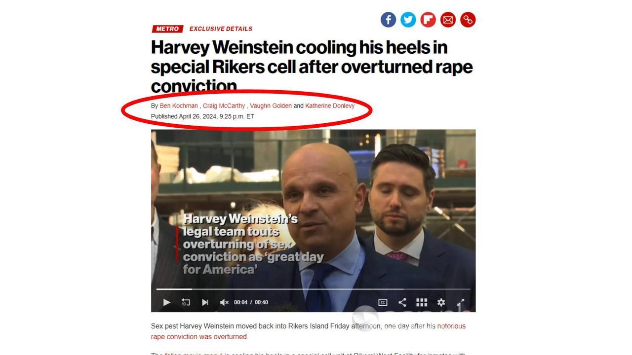 Screengrab of New York Post article about Harvey Weinstein.