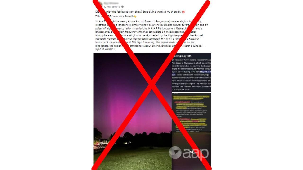 A Facebook post connecting the May 2024 aurora australis with HAARP.