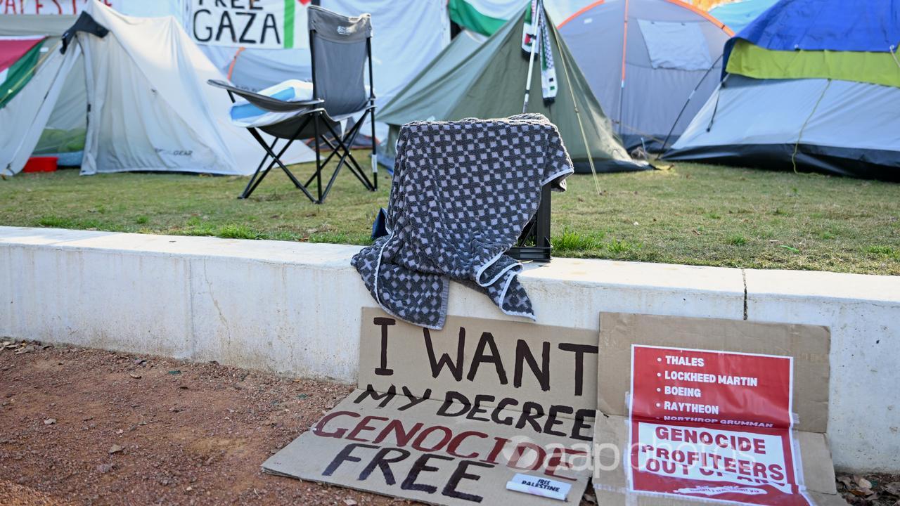 A Gaza Solidarity encampment at the ANU.