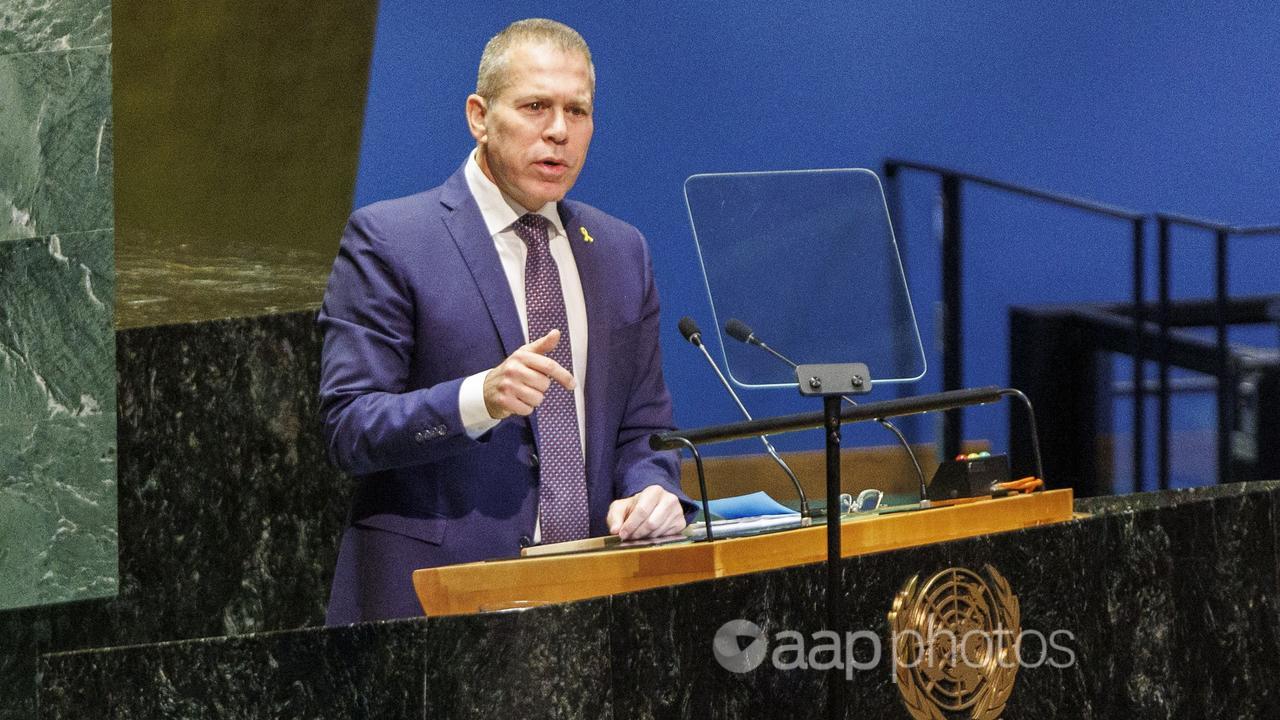 Gilad Erdan speaks before before the United Nations General Assembly