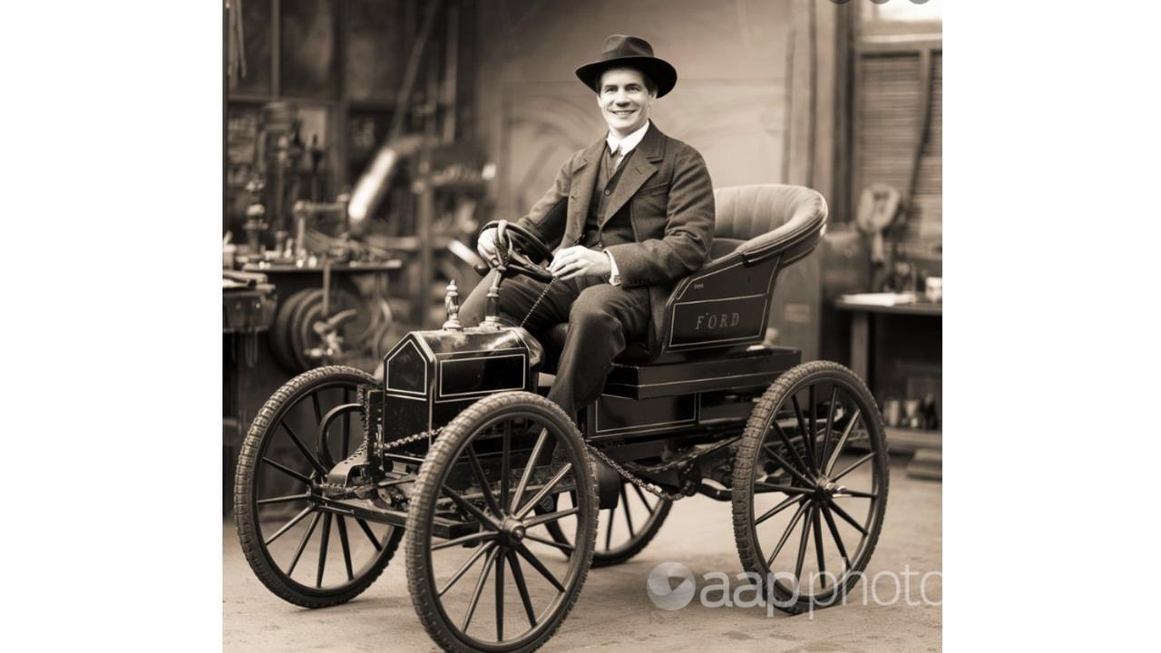 An AI-generated image, supposedly of Henry Ford in his quadricycle.