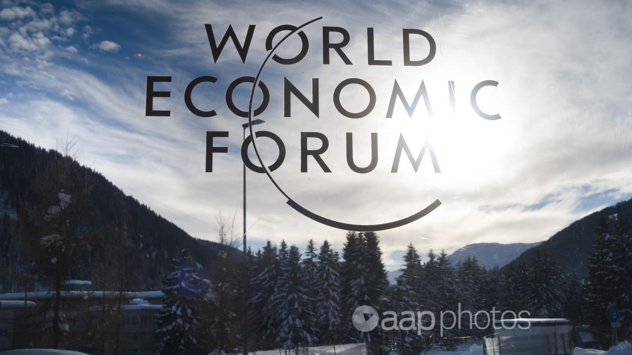 World Economic Forum sign at the congress centre on the eve of Davos